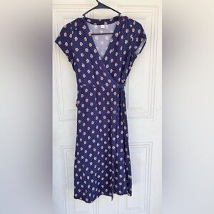 Old Navy women’s  Navy Blue Floral wrap around Midi Dress size XS